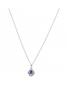 New 9ct White Gold Tanzanite & Diamond Pendant & Chain Necklace
