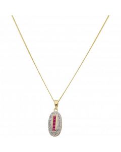 New 9ct Yellow Gold Ruby & Diamond Pendant & 18 Inch Necklace