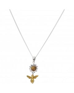 New Sterling Silver & Gold Plate Bee & Flower Pendant & Necklace