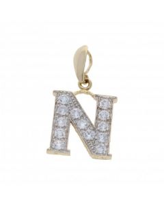 Pre-Owned 9ct Yellow Gold Cubic Zirconia Initial N Pendant