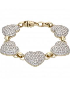 New 9ct Gold Cubic Zirconia 7.5 Inch Heart Bracelet 26g