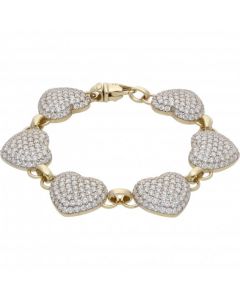New 9ct Gold Cubic Zirconia 8 Inch Heart Bracelet 29.4g