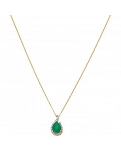 New 9ct Gold Emerald & Diamond Pear Shaped Pendant & Necklace