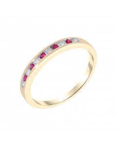 New 9ct Yellow Gold Ruby & Diamond Channel Set Eternity Ring