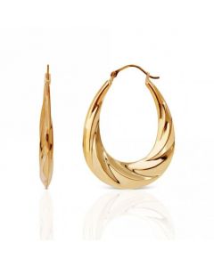 New 9ct Yellow Gold Ridged Oval Creole Earrings