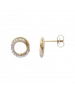 New 9ct Yellow Gold Diamond Set Double Hoop Stud Earrings