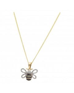 New 9ct Gold Black & White Diamond Bumble Bee 18 Inch Necklace