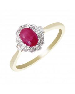 New 9ct Gold Ruby & Diamond Oval Vintage Style Cluster Ring