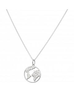 New Sterling Silver World Map Pendant & 18 Inch Chain Neckace
