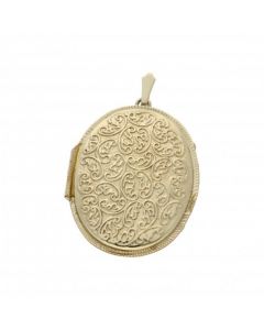 Pre-Owned 9ct Yellow Gold Patterned Oval Locket Pendant