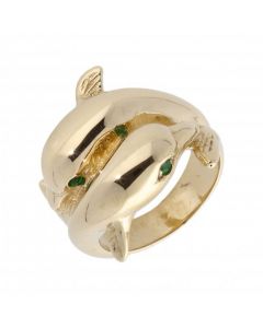 Pre-Owned 9ct Gold Gemstone Set Dolphin Crossover Dress Ring
