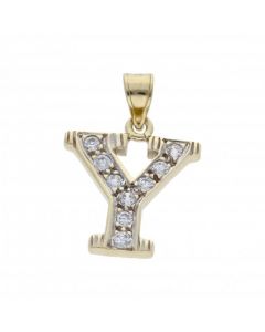 Pre-Owned 9ct Yellow Gold Cubic Zirconia Set Initial Y Pendant