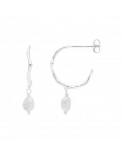 New Sterling Silver Fresh Water Cultured Pearl Hoop Earrings