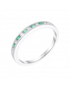 New 9ct White Gold Emerald & Diamond Channel Set Eternity Ring