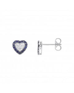 New 18ct White Gold Sapphire & Diamond Heart Stud Earrings