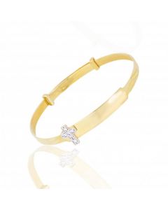 New 9ct Gold Cubic Zirconia Cross Childs Expanding ID Bangle
