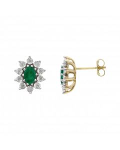 New 9ct Yellow & White Gold Emerald & Diamond Cluster Earrings