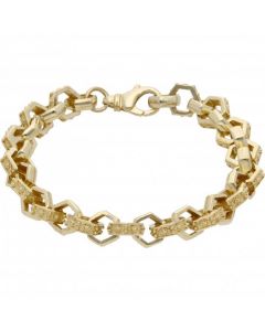 New 9ct Yellow Gold Heavy 8 Inch Hexagon Belcher Bracelet 23g
