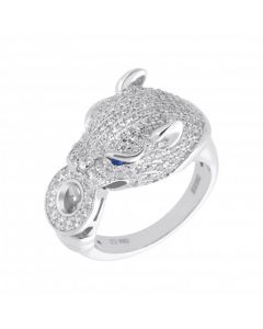 New Sterling Silver Blue & White Cubic Zirconia Leopard Ring