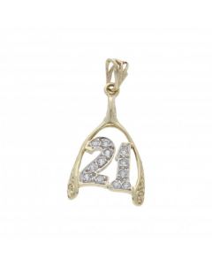 Pre-Owned 9ct Yellow Gold Cubic Zirconia Age 21 Wishbone Pendant