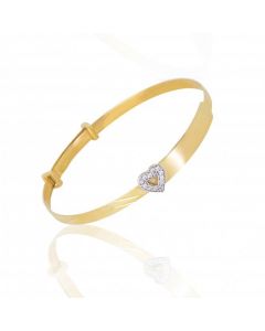 New 9ct Gold Cubic Zirconia Heart Indentity Expanding Bangle