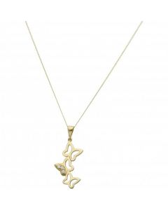 New 9ct Yellow Gold Cubic Zirconia Butterfly Pendant & Necklace