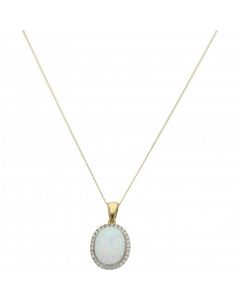 New 9ct Yellow Gold Cultured Opal & Cubic Zirconia & Necklace