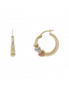 New 9ct Gold 3 Coloured Heart Hoop Creole Earrings