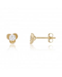 New 9ct Yellow Gold Stone Set Flower Stud Earrings