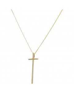 New 9ct Yellow Gold Long Cross Pendant & 18 Inch Chain Necklace