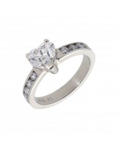 Pre-Owned Platinum Heart Diamond Solitaire & Shoulders Ring