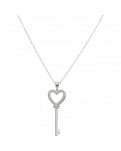 New Sterling Silver Stone Set Key Pendant & 18" Chain Necklace