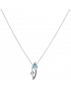 New Sterling Silver Blue & White Topaz Pendant & 18" Necklace