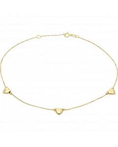 New 9ct Yellow Gold 3 Heart Anklet