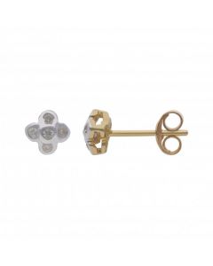 New 9ct Yellow Gold Diamond Set Small Flower Stud Earrings