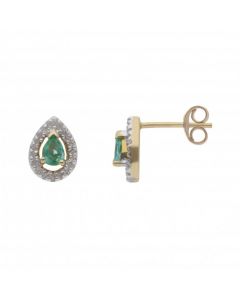 New 9ct Yellow Gold Emerald & Diamond Pear Shaped Stud Earrings