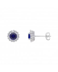 New Sterling Silver Blue Cubic Zirconia Halo Stud Earrings