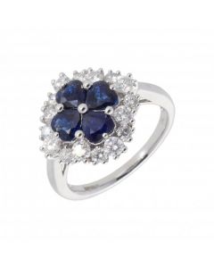 New 18ct White Gold Heart Sapphire & Diamond Cluster Ring