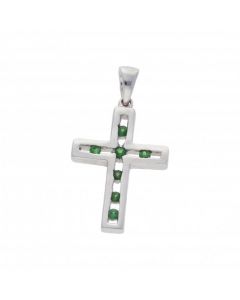 Pre-Owned 9ct White Gold Green Gemstone Set Cross Pendant