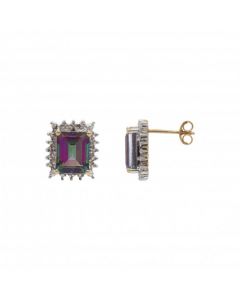 Pre-Owned 9ct Gold Mystic Topaz & Diamond Cluster Stud Earrings