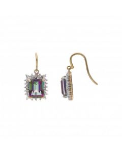 Pre-Owned 9ct Gold Mystic Topaz & Diamond Cluster Drop Earrings