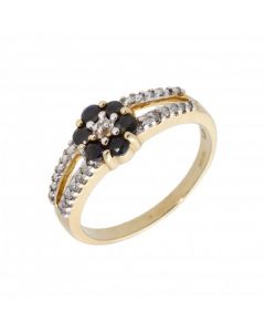 New 9ct Yellow Gold Sapphire & Diamond Cluster Dress Ring