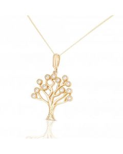New 9ct Yellow Gold Stone Set Tree of Life Pendant & Necklace