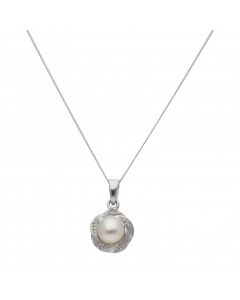 New 9ct Gold Fresh Water Cultured Pearl & Diamond & 18" Necklace