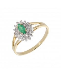 New 9ct Yellow Gold Emerald & Diamond Marquise Cluster Ring
