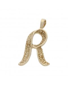 Pre-Owned 9ct Yellow Gold Textured Initial R Pendant