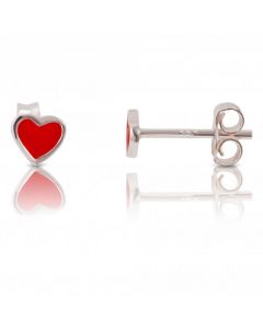 New Sterling Silver Red Heart Enamel Stud Earrings
