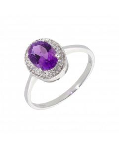 New 9ct White Gold Amethyst & Diamond Oval Cluster Dress Ring