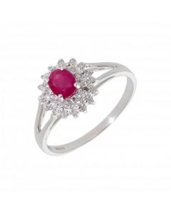New 9ct White Gold Ruby & Diamond Oval Cluster Dress Ring