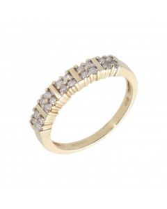 Pre-Owned 9ct Yellow Gold Diamond Set Double Row Band Ring